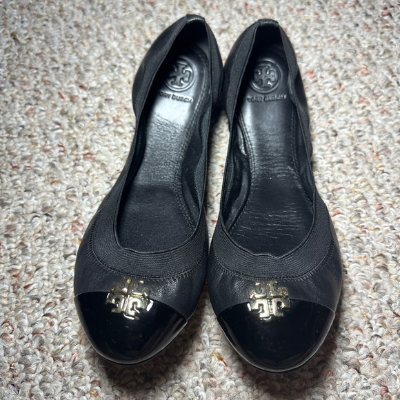 Tory Burch Shoes - Tory Burch Black Flats with Gold Logo
